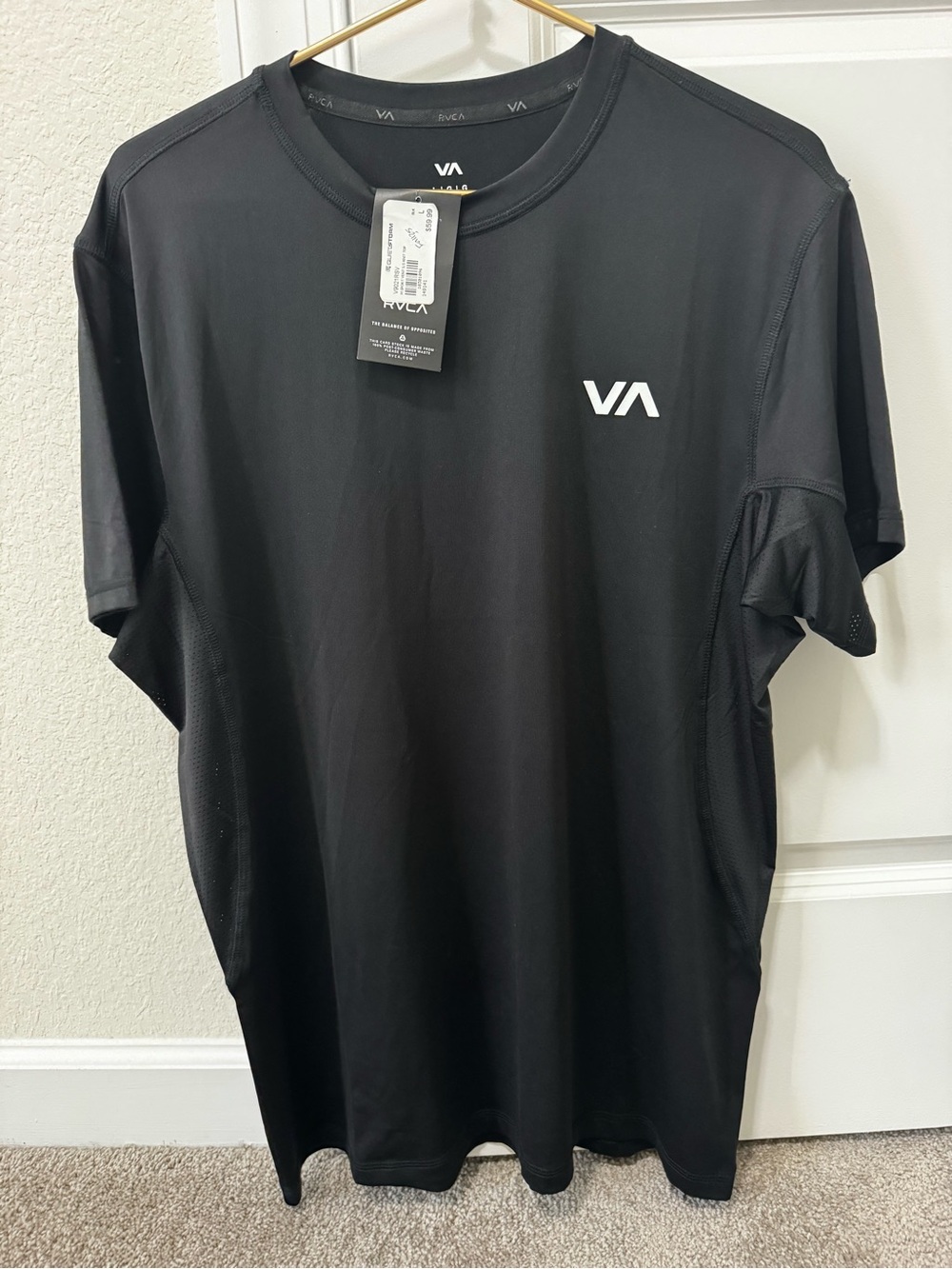 RVCA Men's Black Short Sleeve VA Logo Performance Tee